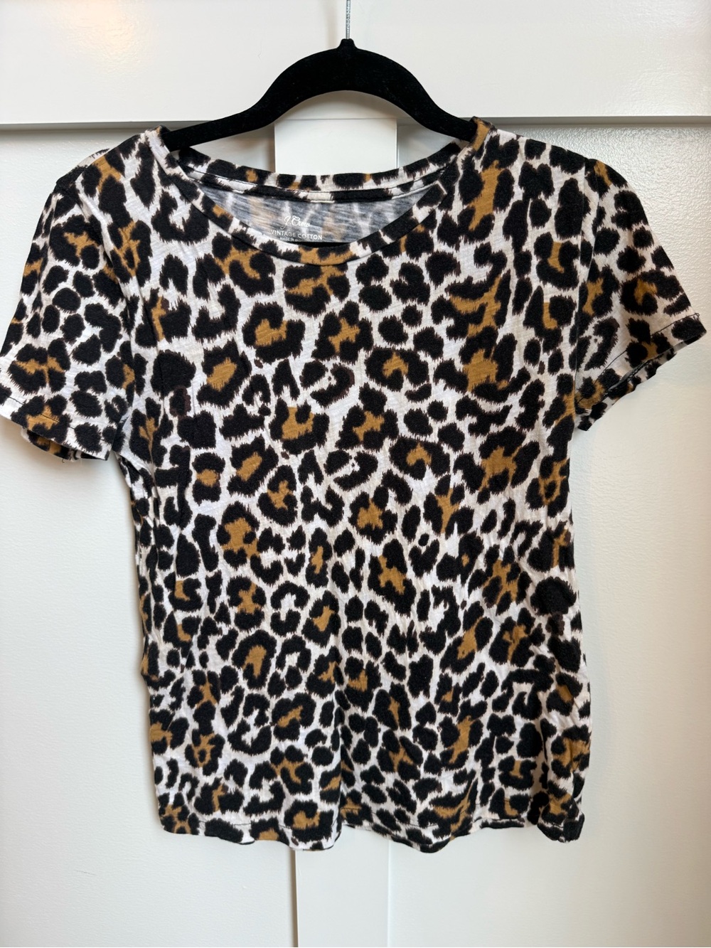 J Crew Leopard Print Short Sleeve Women’s Top - Black & Tan Animal Print